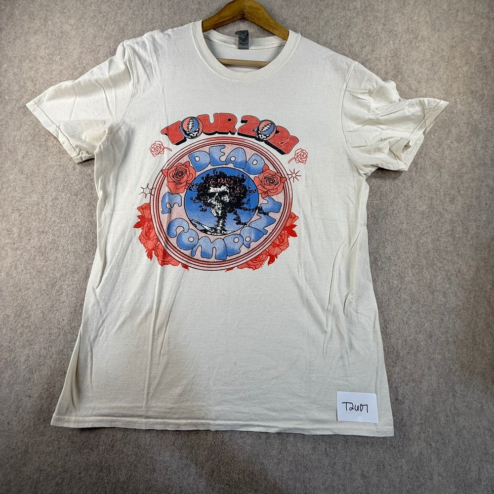 Dead & Company Tour 2021 Graphic T-Shirt Mens Medium Cream Skull Roses Rock Tee